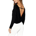 Open Back Long Sleeve Workout Tops for Women Criss Cross Backless Athletic Gym Running Yoga Dance Shirts Streetwear(Black,S)