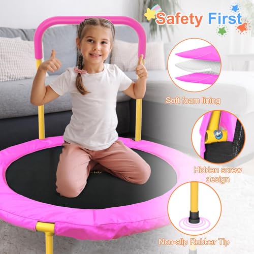 Toddler Trampoline 36 Inch with Foam Handle - Pink & Yellow, Indoor & Outdoor Safe Rebounder for Kids 2-6