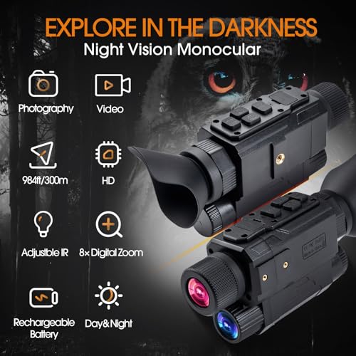 Head-Mounted Night Vision Monocular Digital Infrared for Camping Hunting - Black