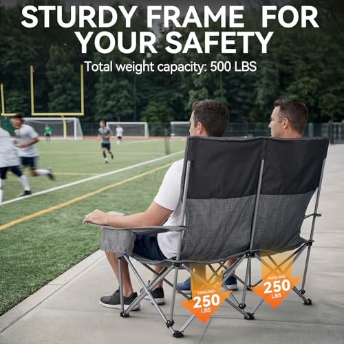 Huskfirm Grey High Back Double Camping Chair, Lightweight Outdoor Loveseat