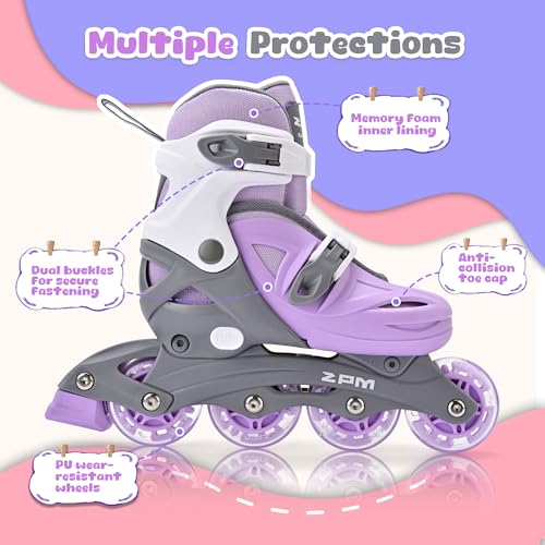 Adjustable Kids Inline Skates for Girls and Boys - Purple, Medium - Big Kid 13C-2.5Y US