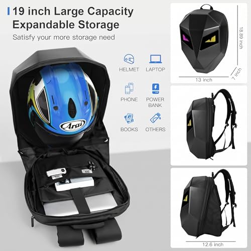 DABASHAN Motorcycle Backpack with LED Screen, Waterproof Hard Shell, Large Capacity, Adjustable Straps — Ideal for Riding & Travel