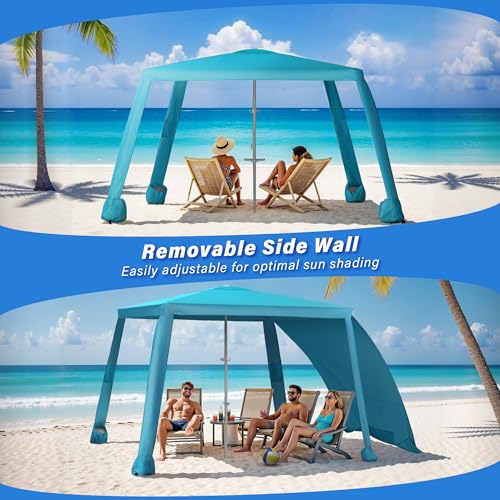Blue 6.6ft Beach Canopy with Side Walls, Portable Sun Shelter for Outdoor & Camping