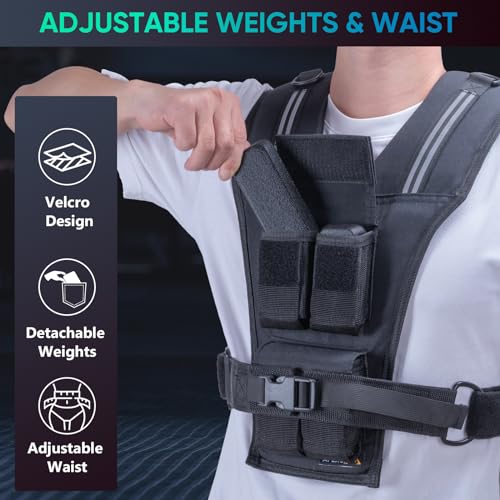 APEXUP Adjustable 20lb Weighted Vest for Men - Black, Removable Weights