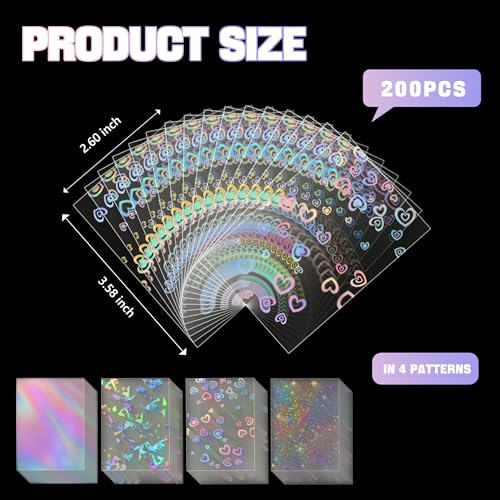 200pcs Holographic Card Sleeves 66x91mm for Trading Cards & Collectibles Front Holographic Back Clear - Variation of THIS listing