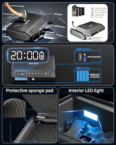 Biometric Gun Safe 270 Cubic Inches - Large Capacity Handgun Lock Box with Fingerprint & Silent Mode