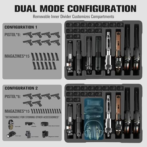 8-Pistol Gun Case & 15 Magazine Storage with Lock - Modular Tactical Case Variation of THIS listing