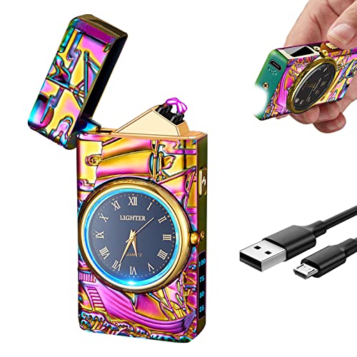 Electric Plasma Arc Lighter with Clock & Flashlight - Sailboat Multicolor