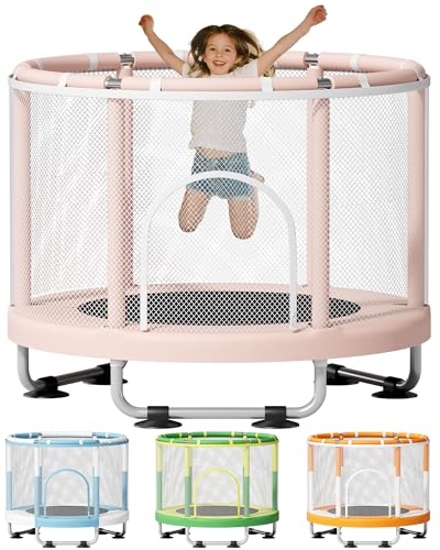 Pink 55-Inch Indoor & Outdoor Kids Trampoline - Safe Toddler Jumping Gift