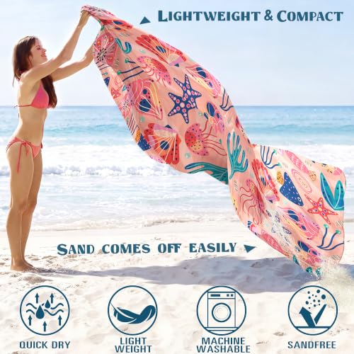 Pink Ocean Beach Blanket Sandproof Waterproof 78x81 Inch Oversized Mat
