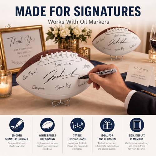 Hiboom Autograph Football Set with Stand - White Brown, Size 9, 8 Pack