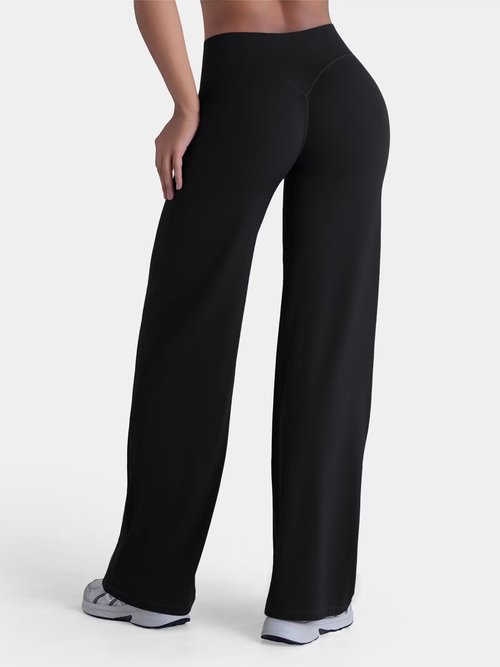 Sunzel Women's Butt Lifting Wide Leg Yoga Pants High Waist Tummy Control No Front Seam Straight Leg Workout Gym Bottoms 33" Black Large