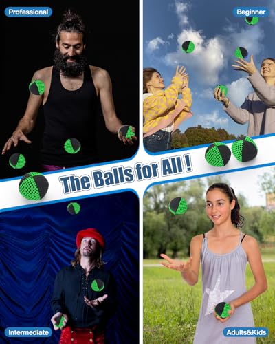 Black and Green Juggling Balls Set of 3 for Beginners & Pros - Durable Bean Bags