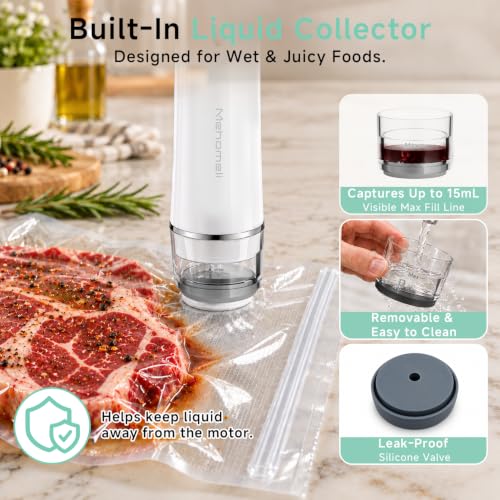 Handheld Food Vacuum Sealer with Reusable Bags and Battery - Compact, Portable, Easy to Use, Includes 30 Bags