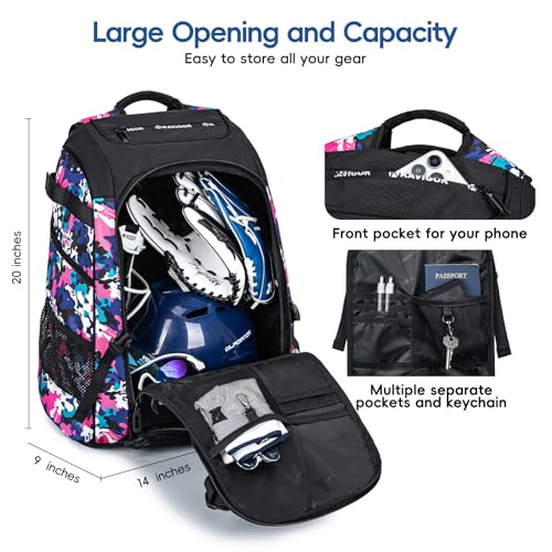 KAVIGOR Pink Camo Baseball Backpack 50L Large Capacity with Laptop & Charge Port