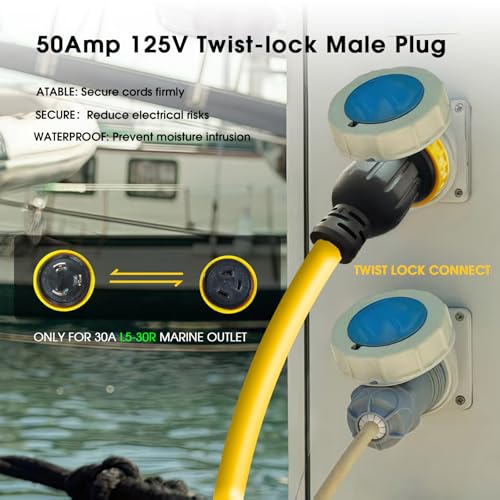 LAZMUMI 30A Marine Shore Power Y Splitter Cord - Dual L5-30R Outlets for Boats & RVs