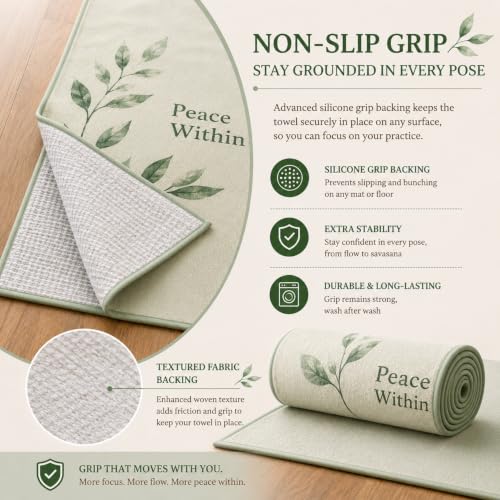 Non-Slip Yoga Mat Towel Waffle Microfiber 24x72 Inches - Mint Green, Virture Collection