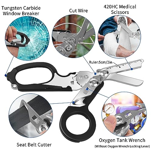 Multi-Function Trauma Shears 6-in-1 Emergency Cutting Scissors with Holster - Black