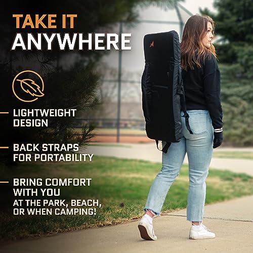 Black Heated Stadium Bleacher Seat with Back Support and USB Battery - Foldable & Cushioned