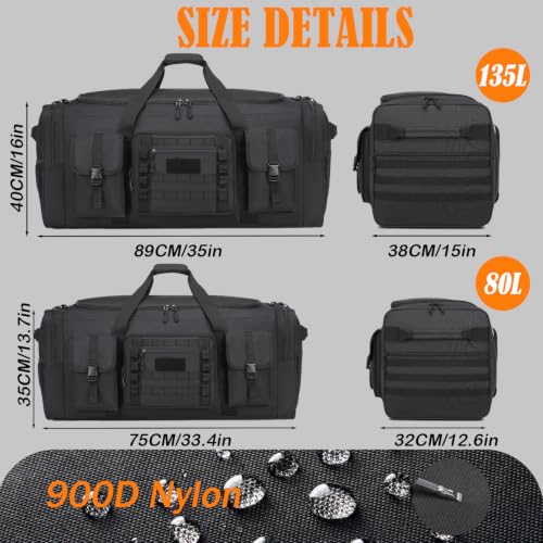 Extra Large Waterproof Duffle Bag for Travel - 80L Sports Gear Storage - Black