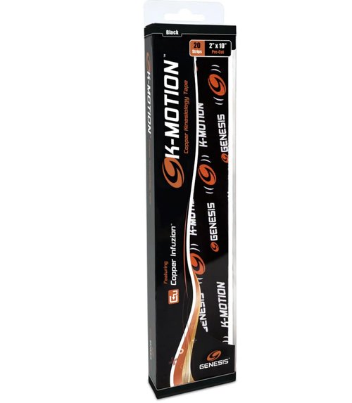 Solaravita Genesis K-Motion Athletic Tape - Precut Strips - Black - 20 Strips 2" x 10"