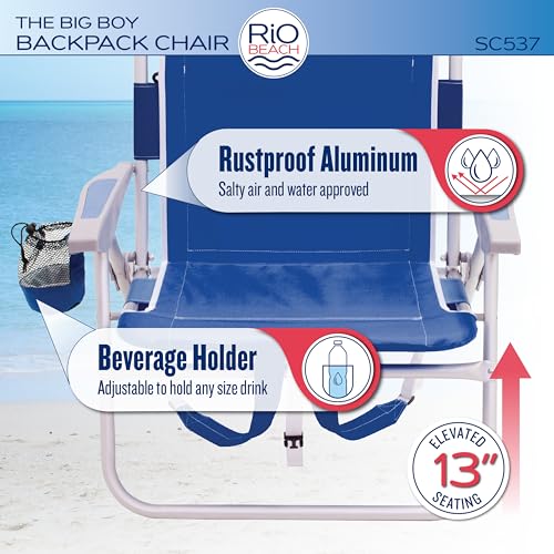 Turquoise 4-Position Big Boy Wide Backpack Beach Chair - Rio Brands