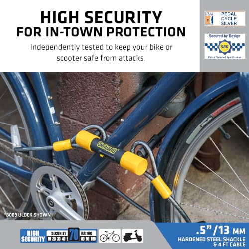 OnGuard Bulldog STD U-Lock with 4ft Cable - 13mm Hardened Steel, 115x230mm, Double Bolt Lock, Z-Cylinder, 5 Keys & Mount