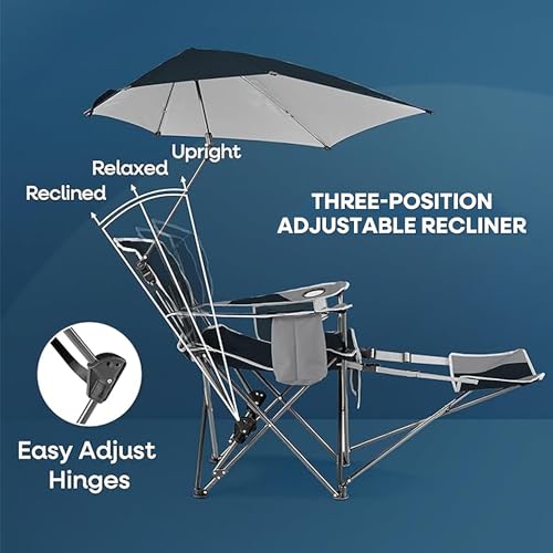 Sport-Brella Reclining Beach Chair Midnight Blue with Umbrella & Footrest - UV Protection