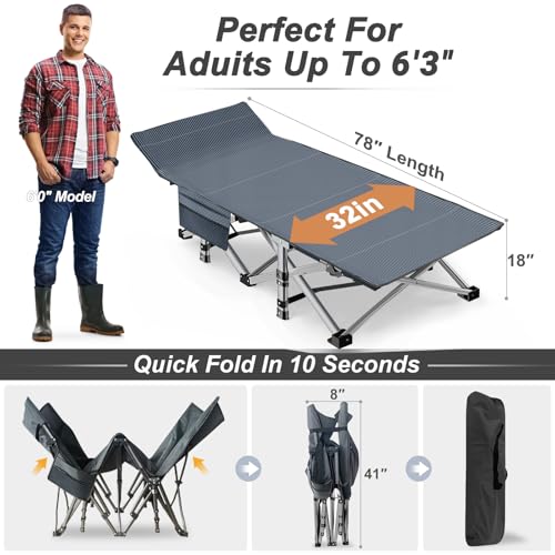 Aboron XXL Folding Camping Cot for Adults with Mattress - Graphite Gray Variation