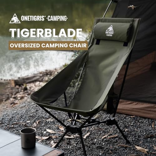 ONETIGRIS Tigerblade High Back Camping Chair with Pillow, Widened Seat, Ranger Green