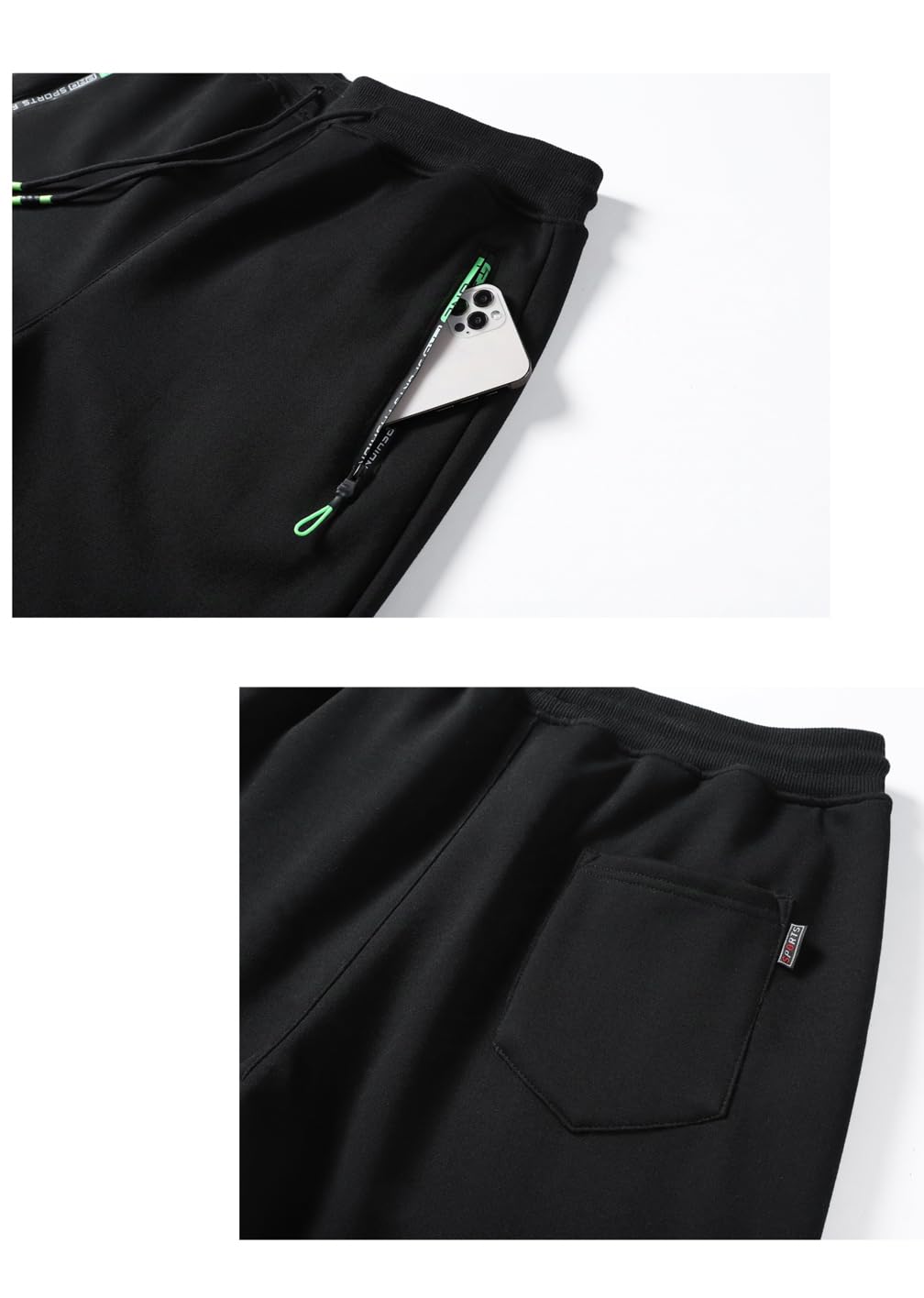 STICKON Fleece Sweatpants Men Winter Warm Sherpa Lined Joggers Track Sweat Pants with Zipper Pockets Black L