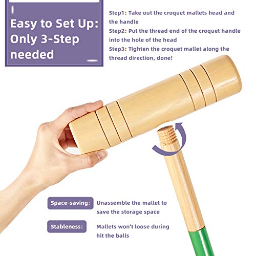 Deluxe 35-Inch Wooden Croquet Set with Mallets and Carry Bag - 6 Player