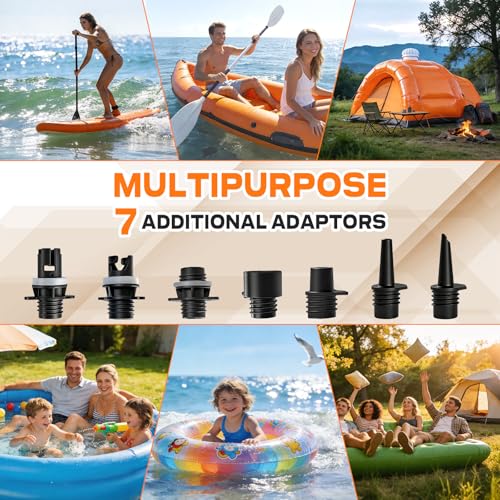 Orange Cordless SUP Air Pump 20PSI Battery Powered High Pressure Electric Pump with Auto Shut-Off for Paddle Boards Kayaks Boats