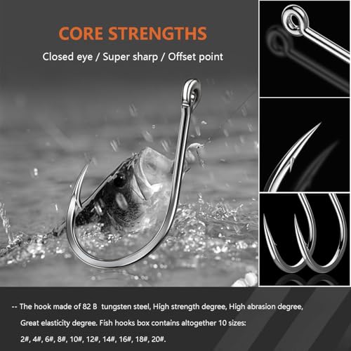 Black Small Fishing Hooks Set 300pcs - 10 Sizes for Freshwater Fishing