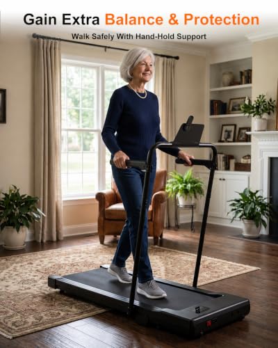 Superun Walking Pad with 6% Incline & Safety Handrails - Carbon Black