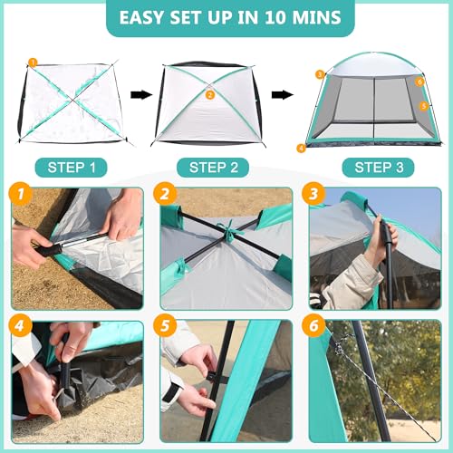 GREGIN Blue Screen House Tent 11x11 ft Mesh Canopy for Camping & Backyard