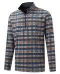 Men's Quarter Zip Golf Pullover - Dry Fit Long Sleeve Performance Wicking Full Print XX-Large Blue White Yellow Plaid