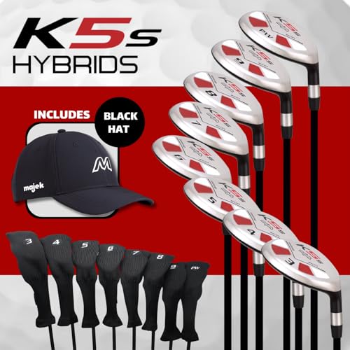 Golf Hybrid Set for Seniors - 3-PW Clubs with Midsize Grips & Headcovers