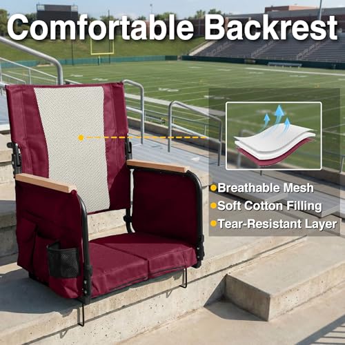 Behairity Burgundy High Back Stadium Seat with Support & Cup Holder