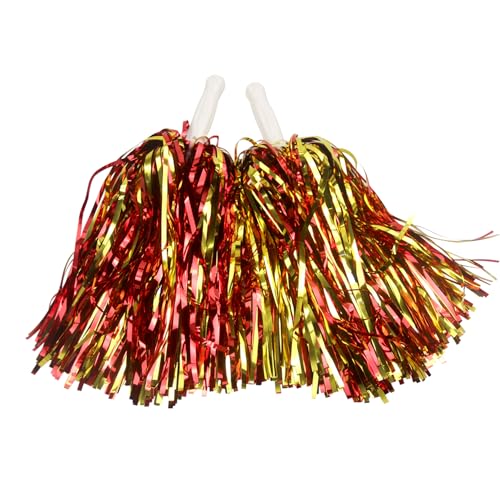 Cheerleading Pom Poms Set - Red and Gold, Metallic Foil, 24 Pieces