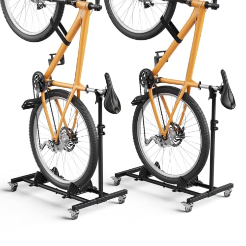 Black 2-Pack Vertical Bike Stand with Wheels - Adjustable Indoor Bicycle Storage Rack for Garage & Apartment, Fits Bikes Up to 29"