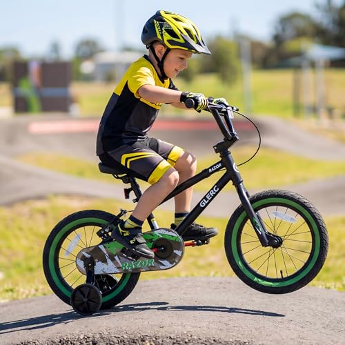 Glerc Kids BMX Bike 14 Inch for Ages 3-5, Green & Black, Training Wheels
