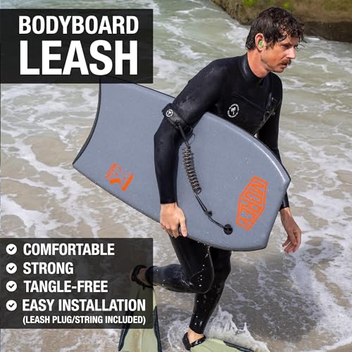 4ft Bodyboard Leash - Adjustable Padded Arm Cuff & Tangle-Free Coil Cord
