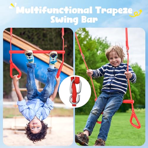 Ninja Warrior Obstacle Course for Kids - 65 ft with Saucer Tree Swing - Blue