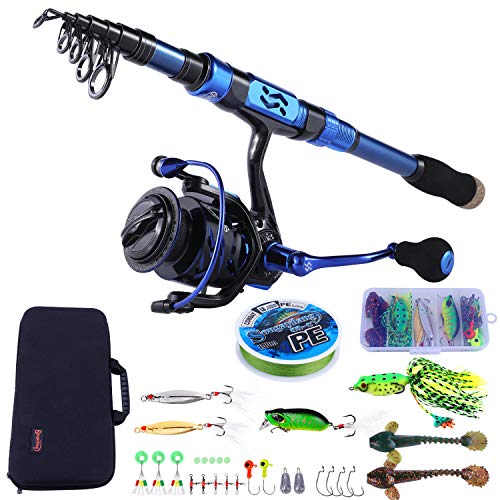 Blue Telescopic Fishing Rod and Reel Set 12+1BB Spinning Combo 5.91 ft