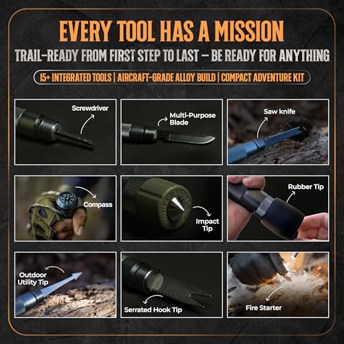 15-in-1 Tactical Survival Walking Stick & Hiking Staff - Heavy Duty Collapsible Multitool