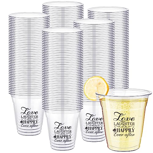 200 Pack Disposable Plastic Cups 10oz for Weddings & Parties - Love Laughter Variation