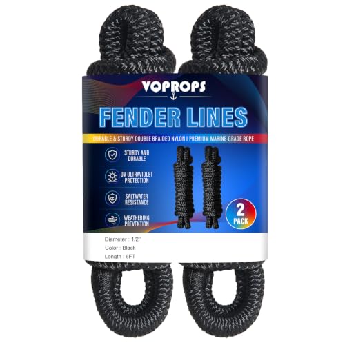 2 Pack Boat Fender Lines - 1/2 Inch x 6 Feet Double Braided Nylon Dock Lines