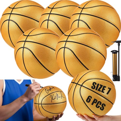 Gold Official Size 7 Autograph Basketball Set - 6 Balls with Pump & Signatures