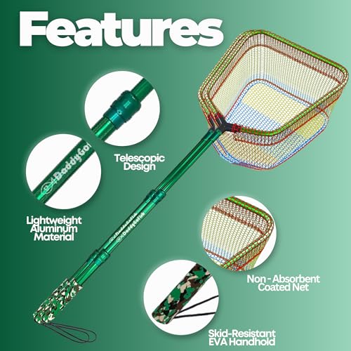 Kids Fishing Net with Bait Pouch - Collapsible Rainbow Mesh for Outdoor Play - Style 2 Green